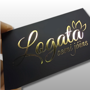 Cartão de Visita em Hot Stamping Couchê 300g 88x48 Colorido Frente e Verso Laminação Soft Touch e Hotstamping Dourado Frente Corte Reto 